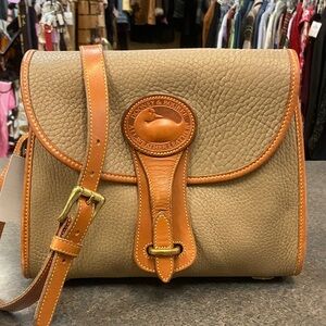 Dooney & Bourke Tan Pebbled Leather Crossbody with Saddle Trim- Vintage